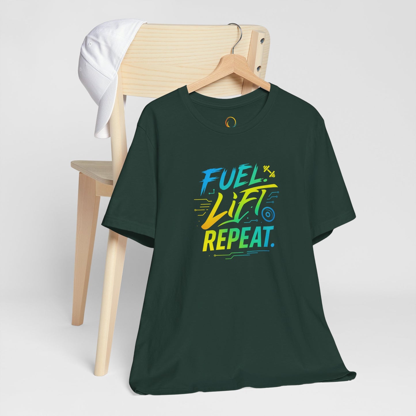 Fuel, Lift, Repeat Unisex Tee | Motivational Fitness Shirt, Activewear, Workout Tee, Gift for Athletes, Gym Lover