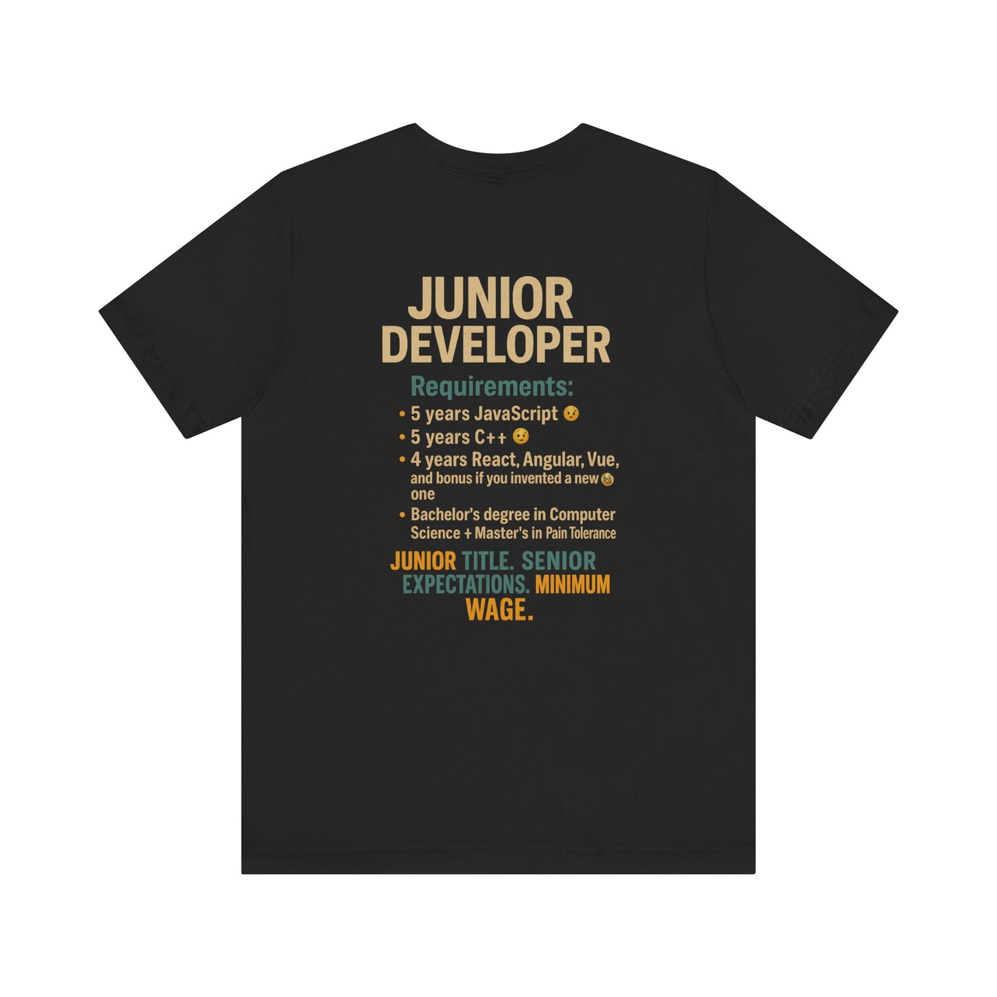 Junior Developer Unisex Tee, Coding Shirt, Tech Apparel, Gift for Programmers, Funny Developer Tee, JavaScript Humor T-Shirt