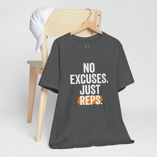 Motivational Fitness Tee - No Excuses Just Reps, Workout Shirt, Gym Apparel, Gift for Fitness Lovers, Exercise Clothing, Activewear