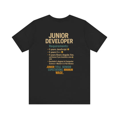 Junior Developer Unisex Tee, Coding Shirt, Tech Apparel, Gift for Programmers, Funny Developer Tee, JavaScript Humor T-Shirt